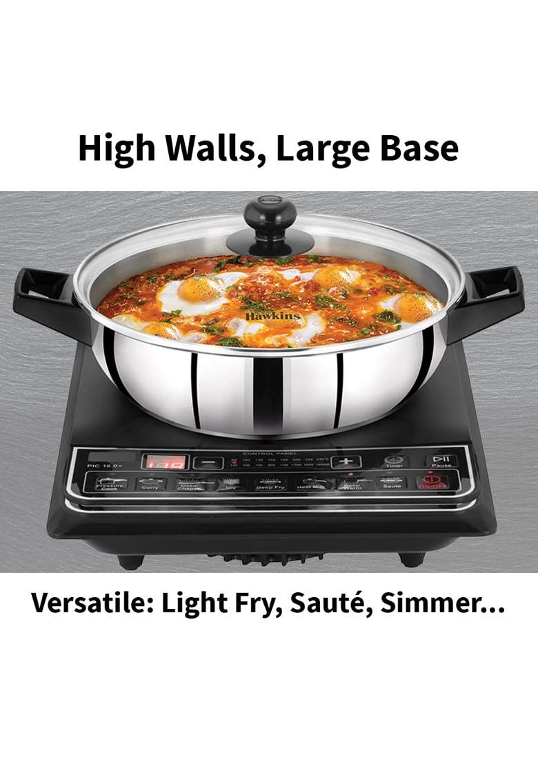 Hawkins Cook N Serve Frying Pan | 3 L | 3.2 Qt | Induction Compatible | With Lid - Indya