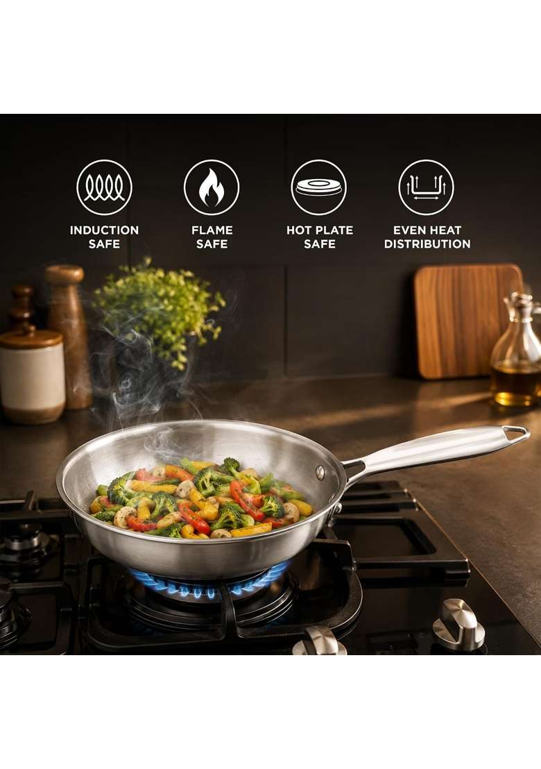 MILTON Pro cook Triply Mini Fry Pan | 14 cm | 5.5 Inch | Induction Compatible | Dishwasher Safe | Non-Toxic - Indya