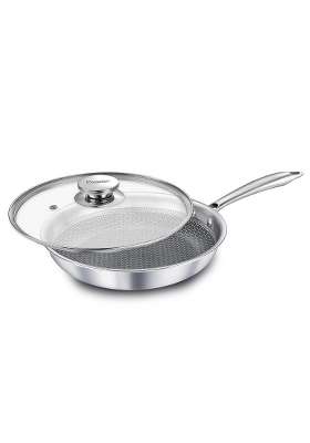 Prestige Tri-Ply Stainless Steel Hexamagic Fry Pan with Lid | 1 L | 1.1 Qt | 20 cm | 7.9 Inch | Induction Compatible | Dishwasher Safe