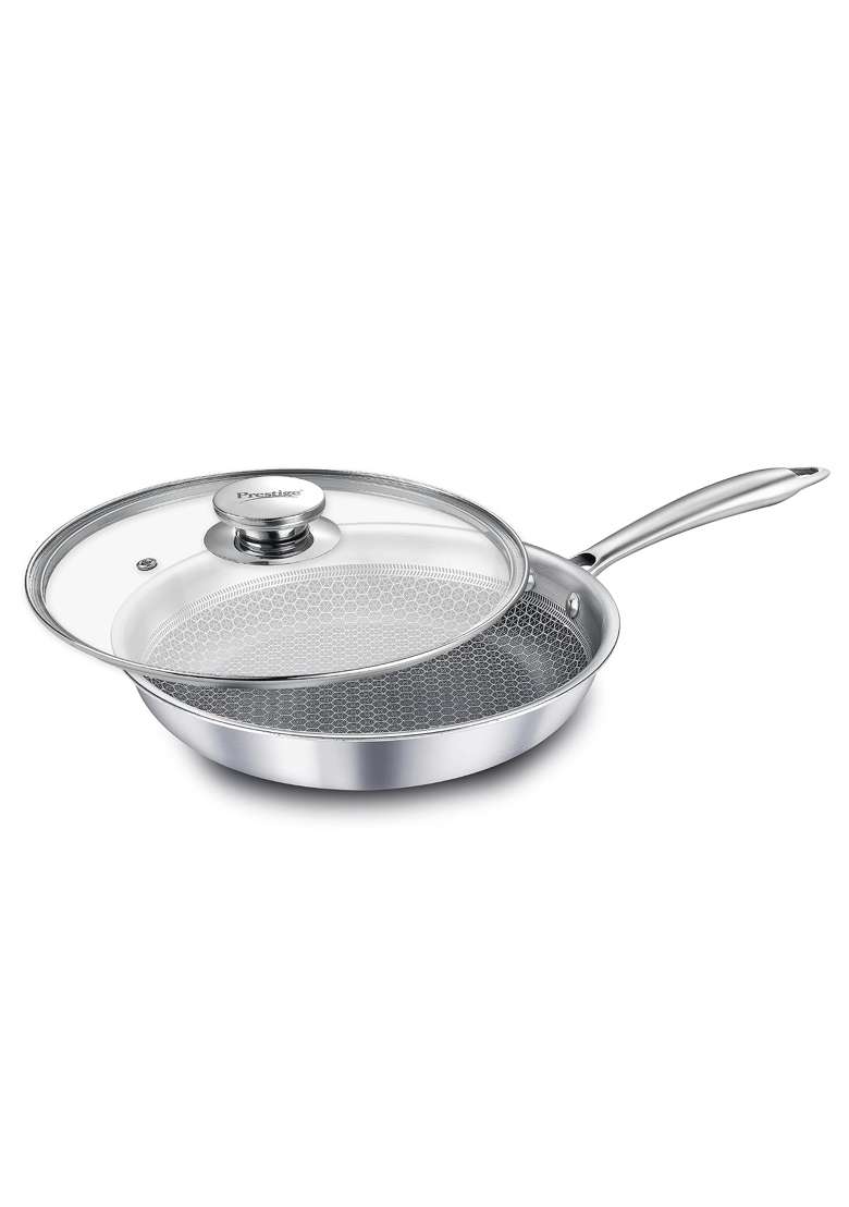 Prestige Tri-Ply Stainless Steel Hexamagic Fry Pan with Lid | 1 L | 1.1 Qt | 20 cm | 7.9 Inch | Induction Compatible | Dishwasher Safe - Indya
