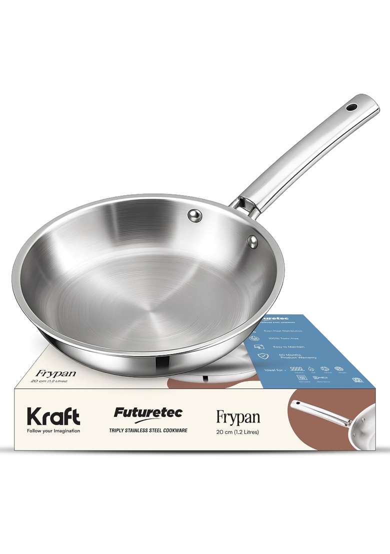 Kraft- follow your imagination Futuretec Triply Stainless Steel Cookware Frypan | 1.2 L | 1.3 Qt | 20 cm | 7.9 Inch | Induction Compatible - Indya