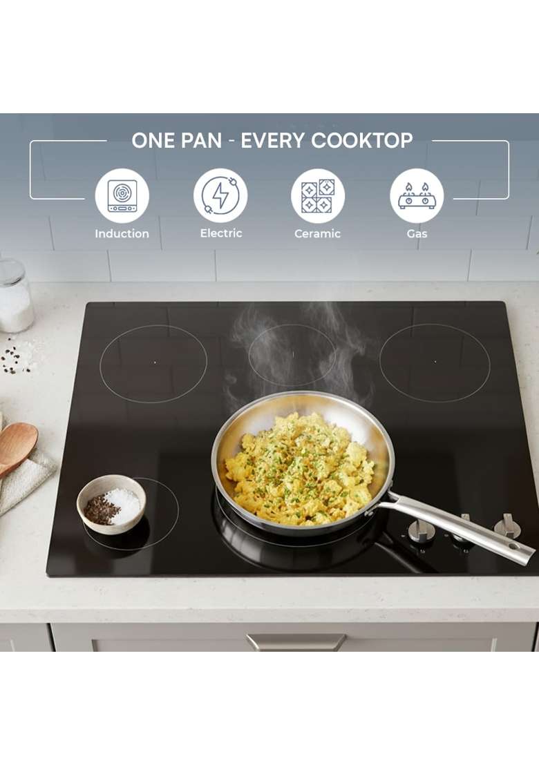 Kraft- follow your imagination Futuretec Triply Stainless Steel Cookware Frypan | 1.2 L | 1.3 Qt | 20 cm | 7.9 Inch | Induction Compatible - Indya