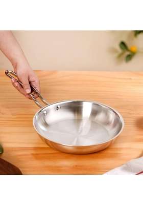 Nestasia Triply Stainless Steel Fry Pan | 1500 ml | 50.7 fl oz | Induction Compatible | Heavy Bottom