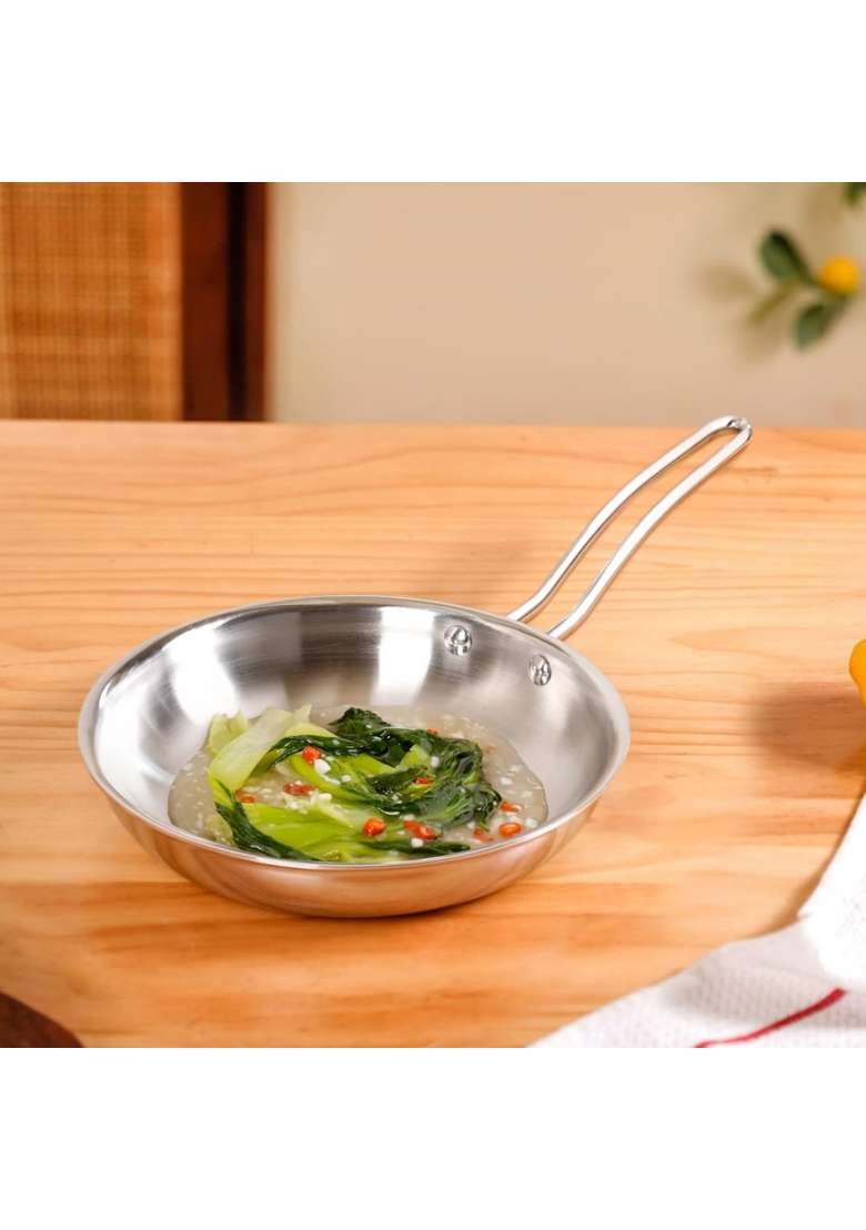 Nestasia Triply Stainless Steel Fry Pan | 1500 ml | 50.7 fl oz | Induction Compatible | Heavy Bottom - Indya