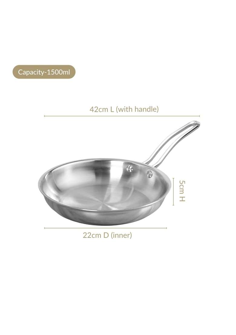 Nestasia Triply Stainless Steel Fry Pan | 1500 ml | 50.7 fl oz | Induction Compatible | Heavy Bottom - Indya