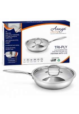 AANYA HOME CRAFT Aanya Homecraft Premium Tri-Ply Stainless Steel Fry Pan with Lid | 1.2 L | 1.3 Qt