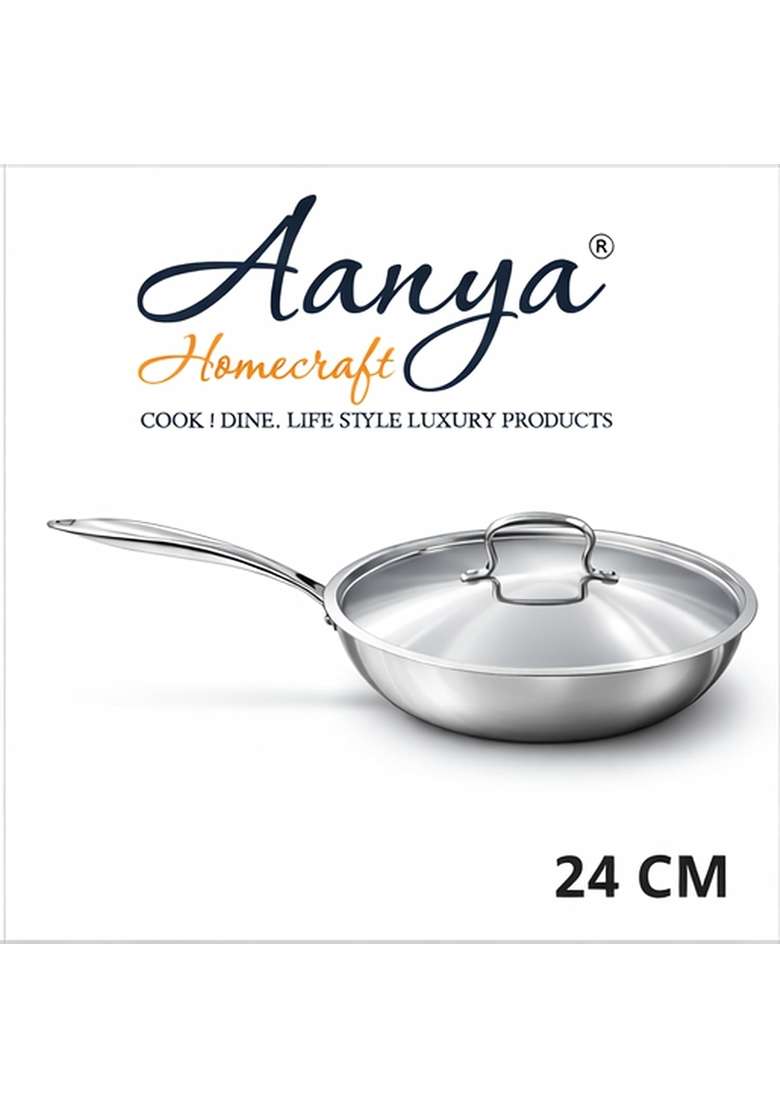 AANYA HOME CRAFT Aanya Homecraft Premium Tri-Ply Stainless Steel Fry Pan with Lid | 1.2 L | 1.3 Qt - Indya