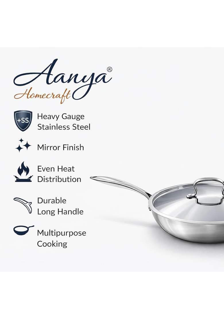 AANYA HOME CRAFT Aanya Homecraft Premium Tri-Ply Stainless Steel Fry Pan with Lid | 1.2 L | 1.3 Qt - Indya