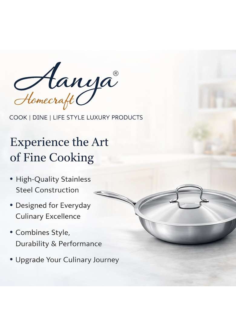 AANYA HOME CRAFT Aanya Homecraft Premium Tri-Ply Stainless Steel Fry Pan with Lid | 1.2 L | 1.3 Qt - Indya