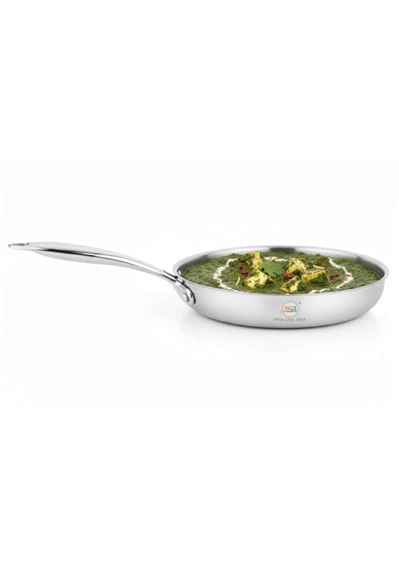 JSI 304 Grade Stainless Steel Triply Fry Pan for Kitchen | 1 L | 1.1 Qt | 20 cm | 7.9 Inch | Induction Compatible | Non-Toxic | Food Safe - Indya