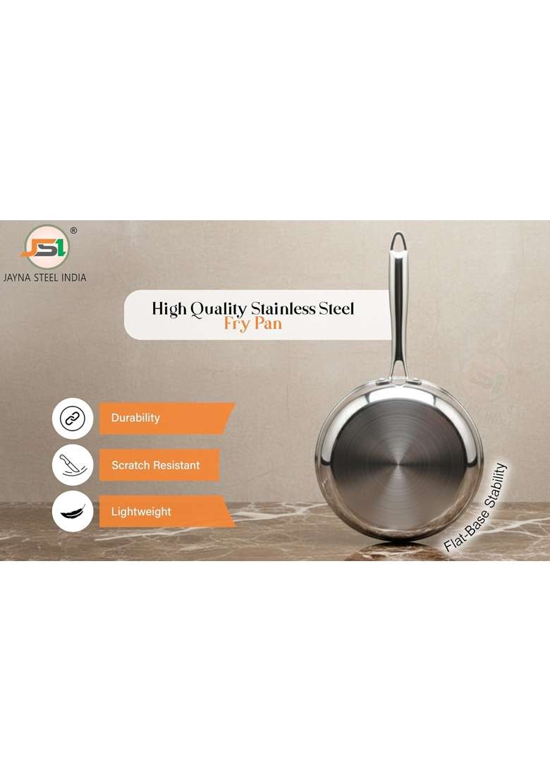JSI 304 Grade Stainless Steel Triply Fry Pan for Kitchen | 1 L | 1.1 Qt | 20 cm | 7.9 Inch | Induction Compatible | Non-Toxic | Food Safe - Indya