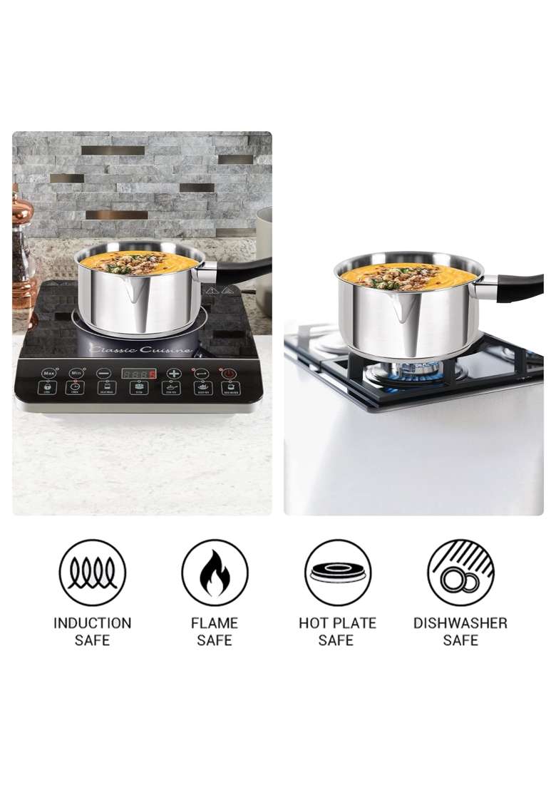 MILTON Pro cook 3-Layer Thick Triply Bottom I Induction Cookware and Gas Stove Friendly Stainless | 1.2 L | 1.3 Qt | 14 cm | 5.5 Inch - Indya