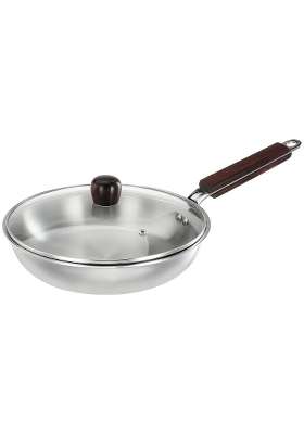 Solimo Amazon Brand Solimo Tri-ply Frying Pan with Glass Lid and Wooden Handle | 24 cm | 9.4 Inch