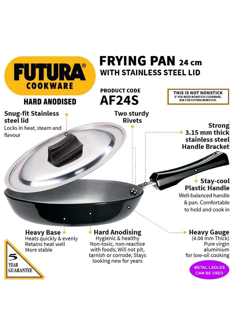 Hawkins Futura Frying Pan | 24 cm | 9.4 Inch | With Lid - Indya