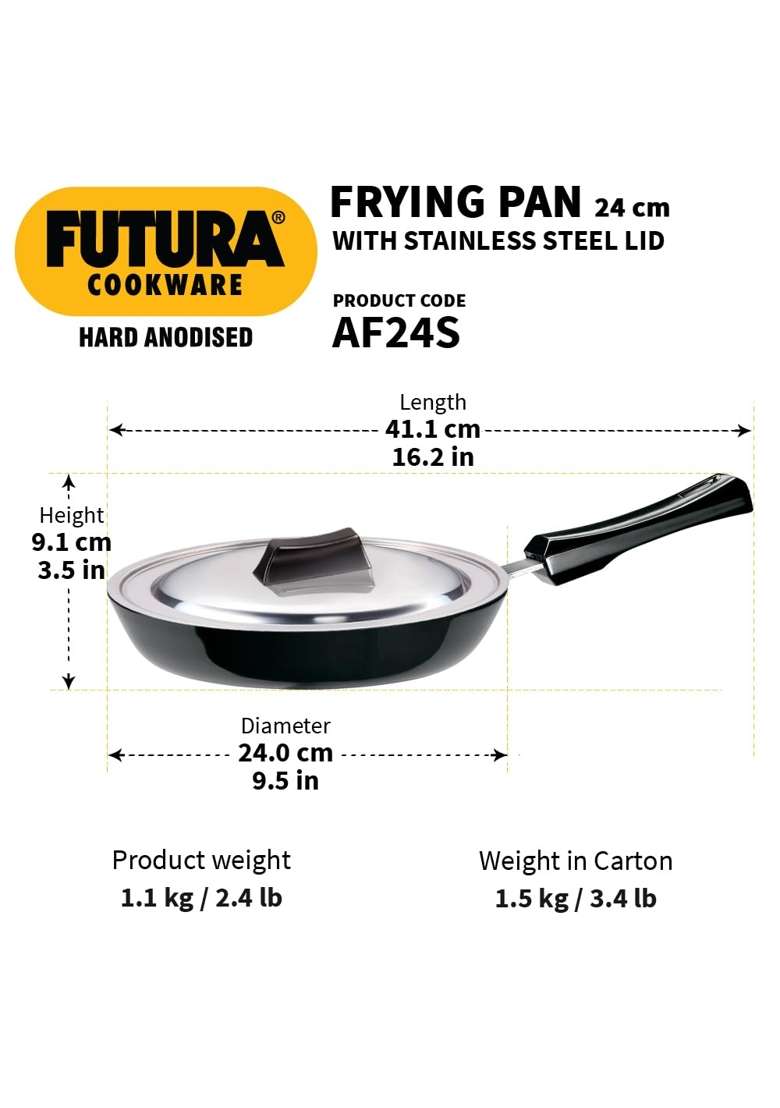 Hawkins Futura Frying Pan | 24 cm | 9.4 Inch | With Lid - Indya