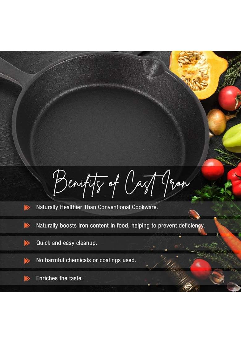 SOLARA Premium Cast Iron Frying Pan with Handle | 10 Inch - Indya