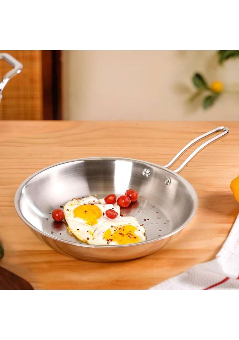 Nestasia Triply Stainless Steel Frying Pan | 2000 ml | 67.6 fl oz | Induction Compatible | Heavy Bottom - Indya