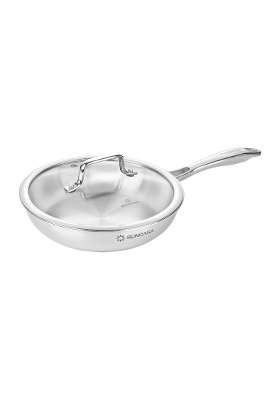 SUNCASA Trismart Stainless Steel Triply Frying Pan with Glass Lid | 20 cm | 7.9 Inch