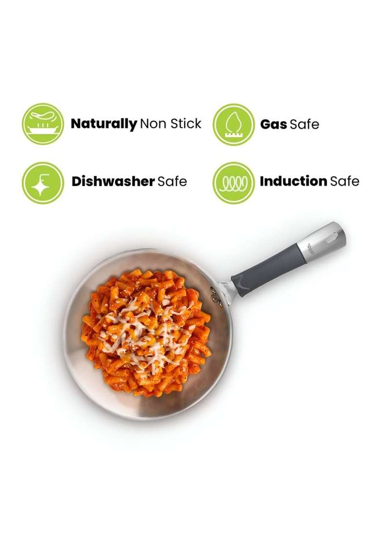 Allo Stainless Steel Triply Fry Pan Skillet | 2 L | 2.1 Qt | 24 cm | 9.4 Inch | Induction Compatible | Non-Stick - Indya