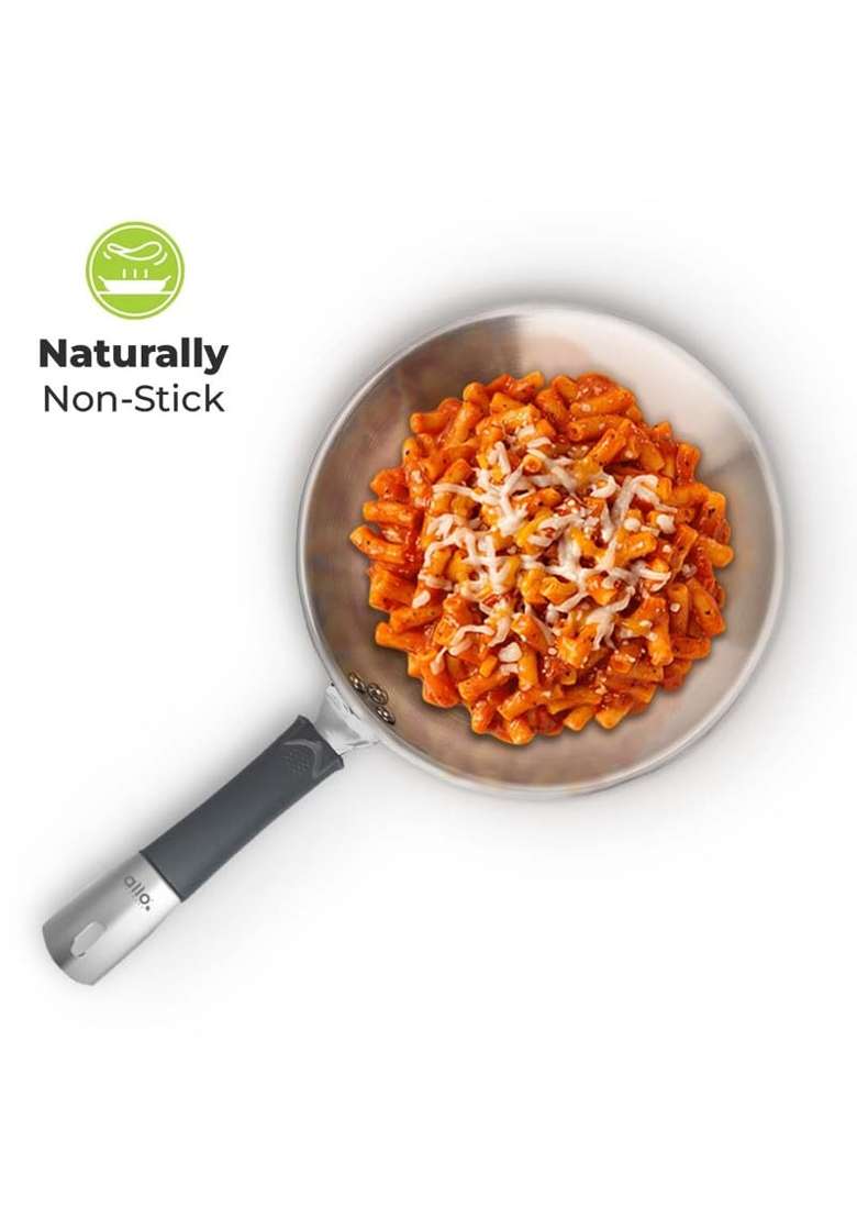 Allo Stainless Steel Triply Fry Pan Skillet | 2 L | 2.1 Qt | 24 cm | 9.4 Inch | Induction Compatible | Non-Stick - Indya