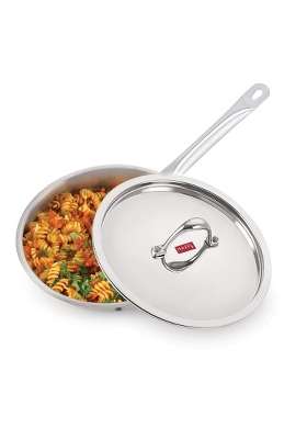 HAZEL Triply Stainless Steel Fry Pan with Steel Lid | 2 L | 2.1 Qt | 28 cm | 11 Inch | Induction Compatible