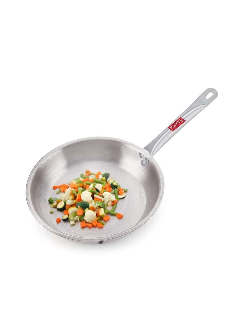 HAZEL Triply Stainless Steel Fry Pan with Steel Lid | 2 L | 2.1 Qt | 28 cm | 11 Inch | Induction Compatible - Indya