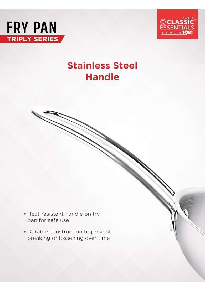 CLASSIC ESSENTIALS Triply Stainless Steel Fry Pan | 1.2 L | 1.3 Qt | 22 cm | 8.7 Inch | Induction Compatible | Heavy Bottom - Indya