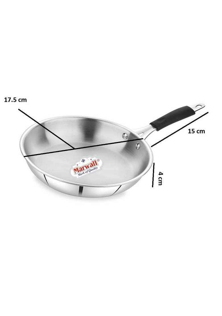 MARWALL Stainless Steel Triply Mini Frying Pan | 500 ml | 16.9 fl oz | 16 cm | 6.3 Inch - Indya