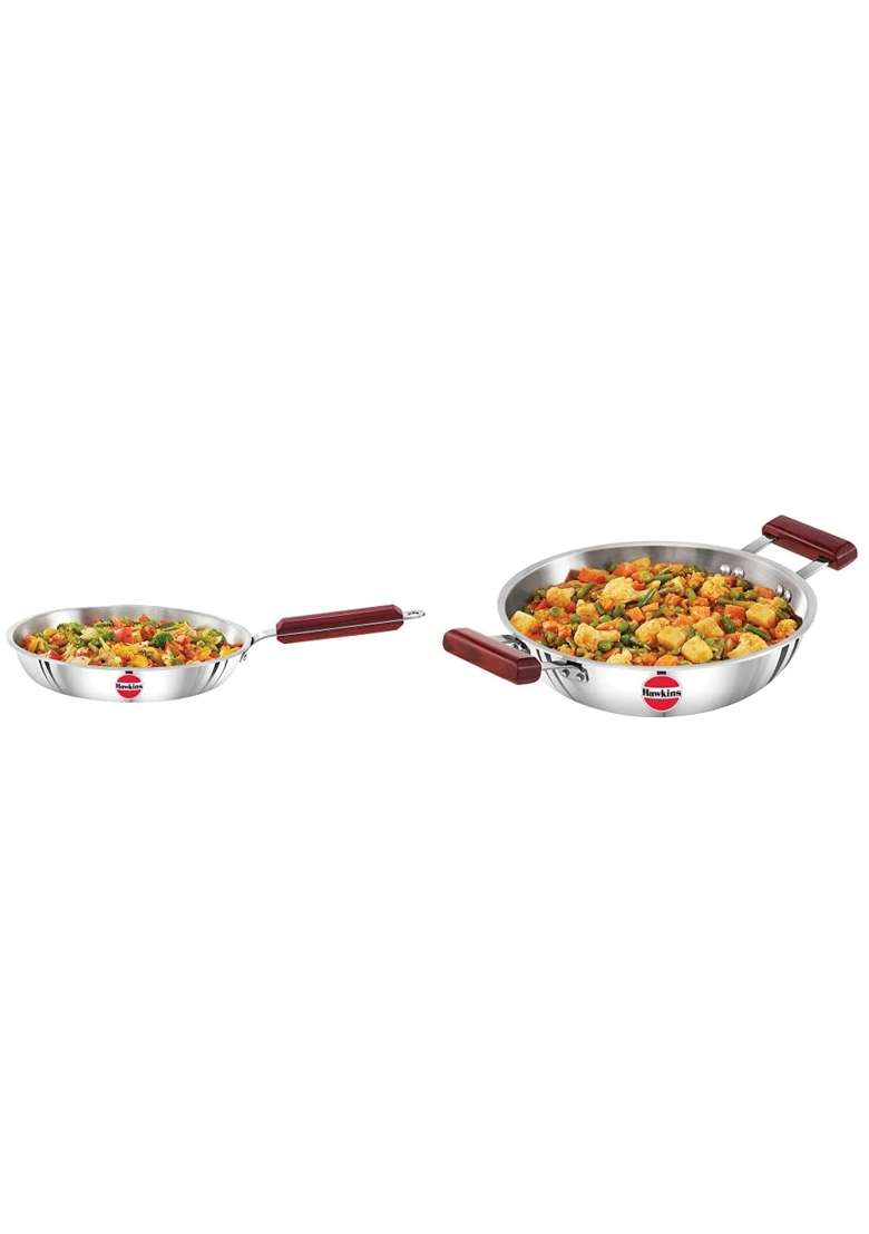 Hawkins - Ssf26 Tri-Ply Stainless Steel Frying Pan Tri-Ply Stainless Steel Deep-Fry Pan | 2.5 L | 2.6 Qt | 26 cm | 10.2 Inch - Indya