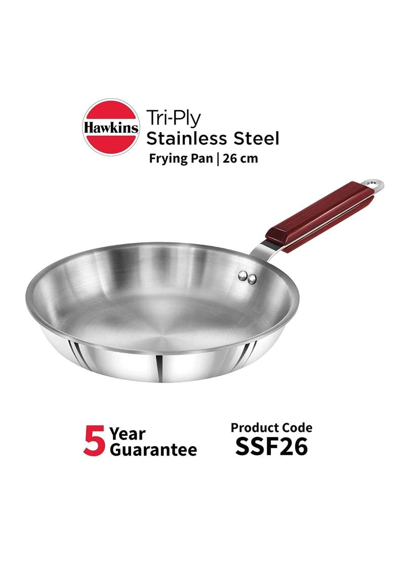 Hawkins - Ssf26 Tri-Ply Stainless Steel Frying Pan Tri-Ply Stainless Steel Deep-Fry Pan | 2.5 L | 2.6 Qt | 26 cm | 10.2 Inch - Indya