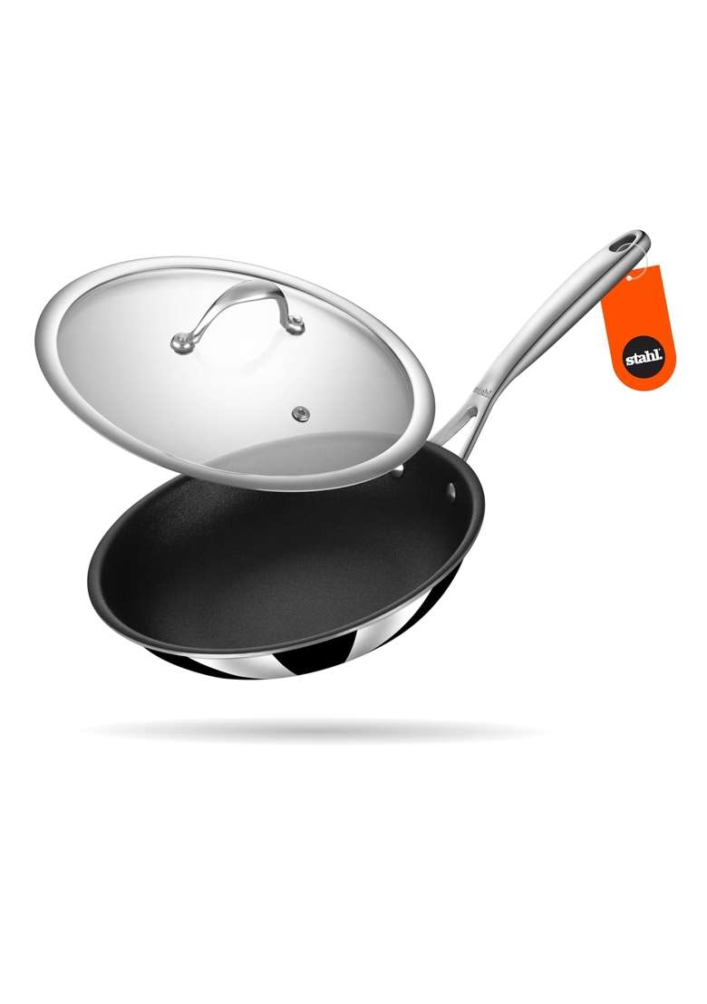 stahl Artisan Schild Frypan Triply Stainless Steel PEEK-Reinforced Non-Stick Fry Pan | 2 L | 2.1 Qt | 24 cm | 9.4 Inch | Induction Compatible - Indya