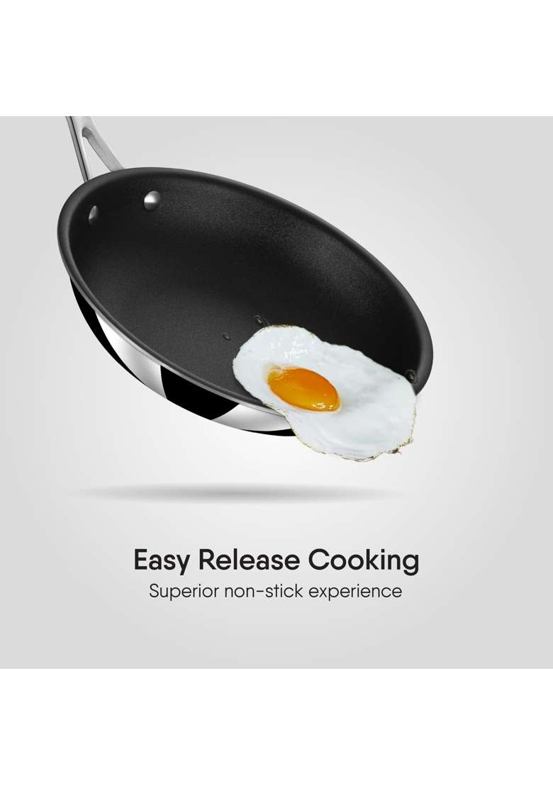 stahl Artisan Schild Frypan Triply Stainless Steel PEEK-Reinforced Non-Stick Fry Pan | 2 L | 2.1 Qt | 24 cm | 9.4 Inch | Induction Compatible - Indya