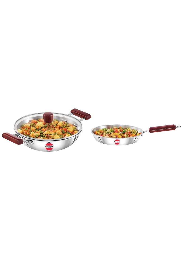 Hawkins - Ssf26 Tri-Ply Stainless Steel Frying Pan Tri-Ply Stainless Steel Deep-Fry Pan | 2.5 L | 2.6 Qt | 26 cm | 10.2 Inch | With Lid - Indya