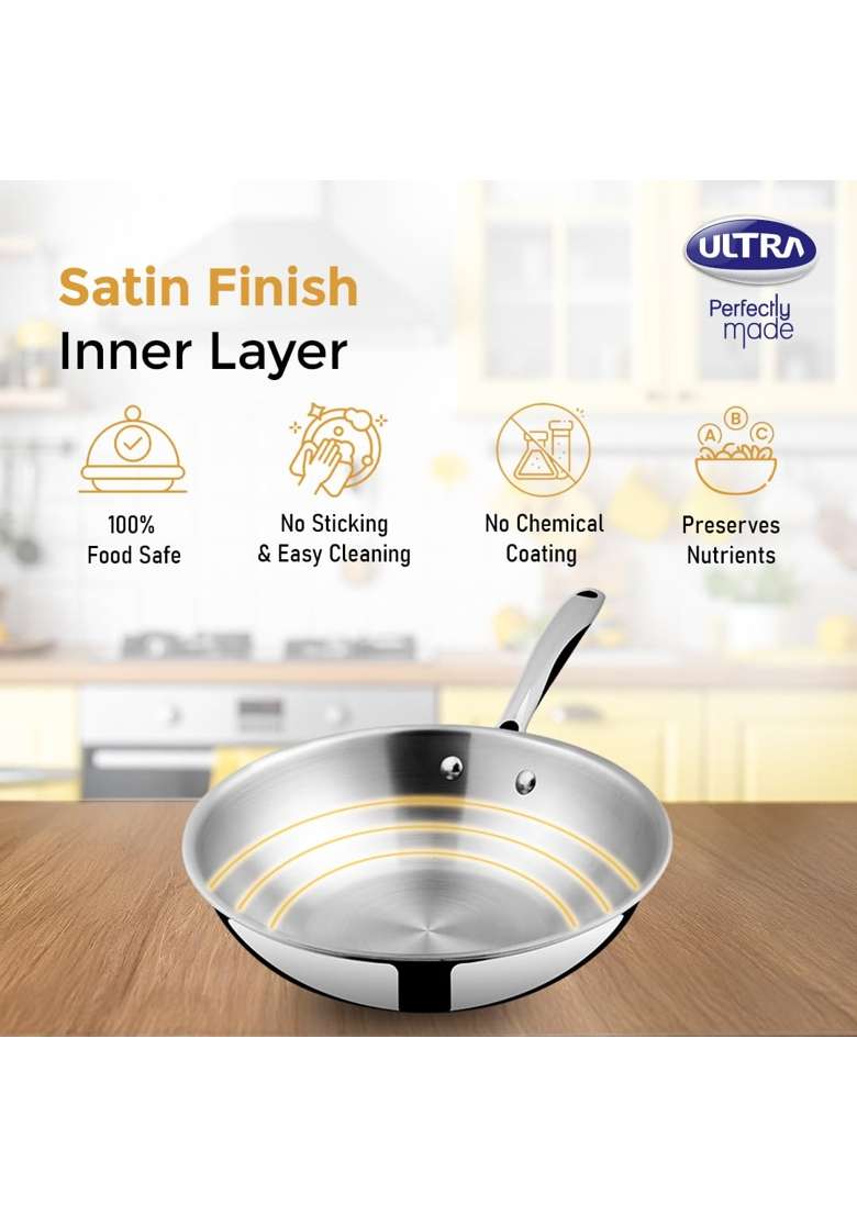 ULTRA Triply Frying Pan | 2.5 L | 2.6 Qt | 28 cm | 11 Inch | Non-Stick | Food Safe - Indya