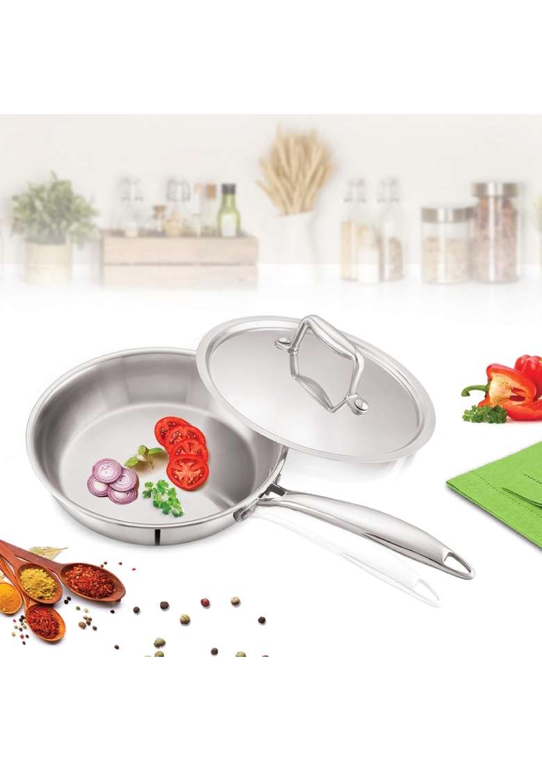 CELLO Tri-Ply Stainless Steel Cookware Fry Pan | 1.2 L | 1.3 Qt | 20 cm | 7.9 Inch | Induction Compatible | Dishwasher Safe - Indya