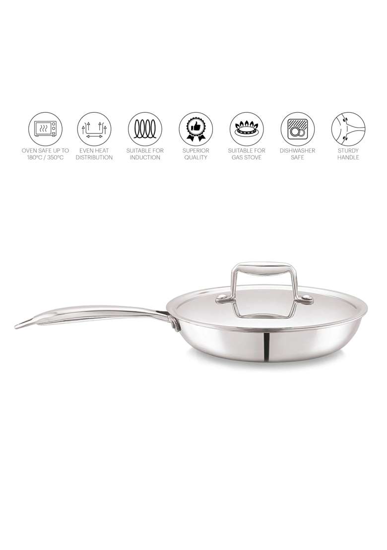 CELLO Tri-Ply Stainless Steel Cookware Fry Pan | 1.2 L | 1.3 Qt | 20 cm | 7.9 Inch | Induction Compatible | Dishwasher Safe - Indya