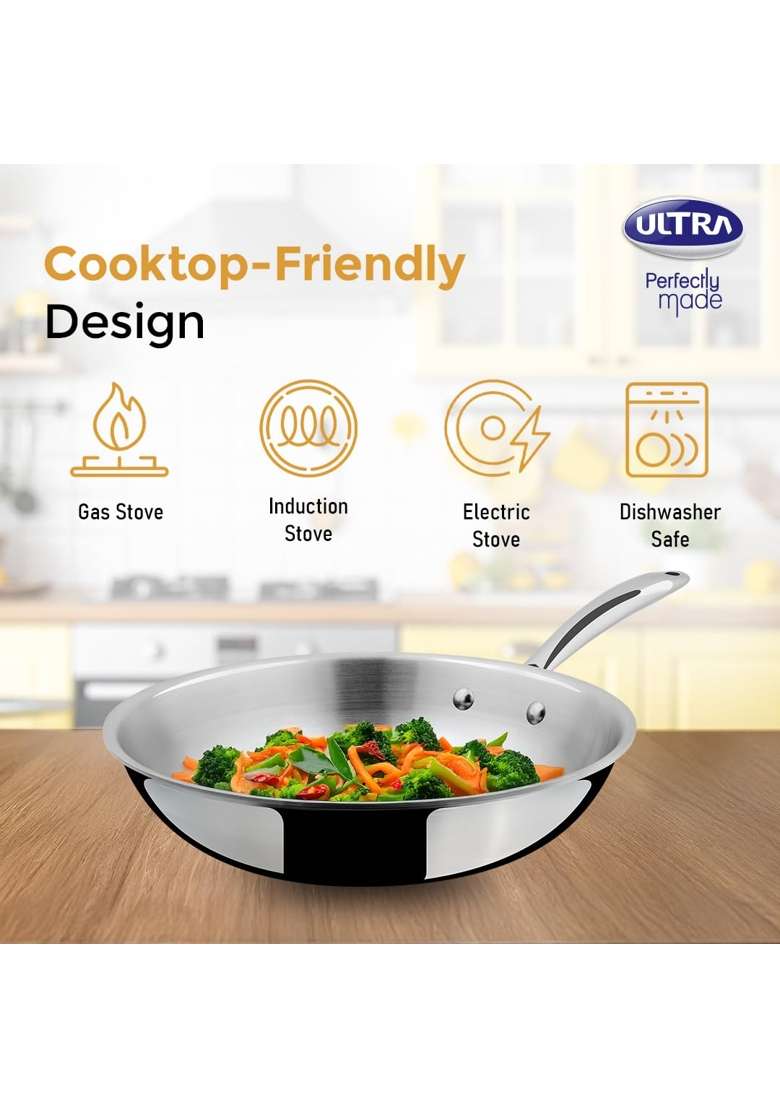 ULTRA Triply Frying Pan | 1.5 L | 1.6 Qt | 22 cm | 8.7 Inch | Non-Stick | Food Safe - Indya