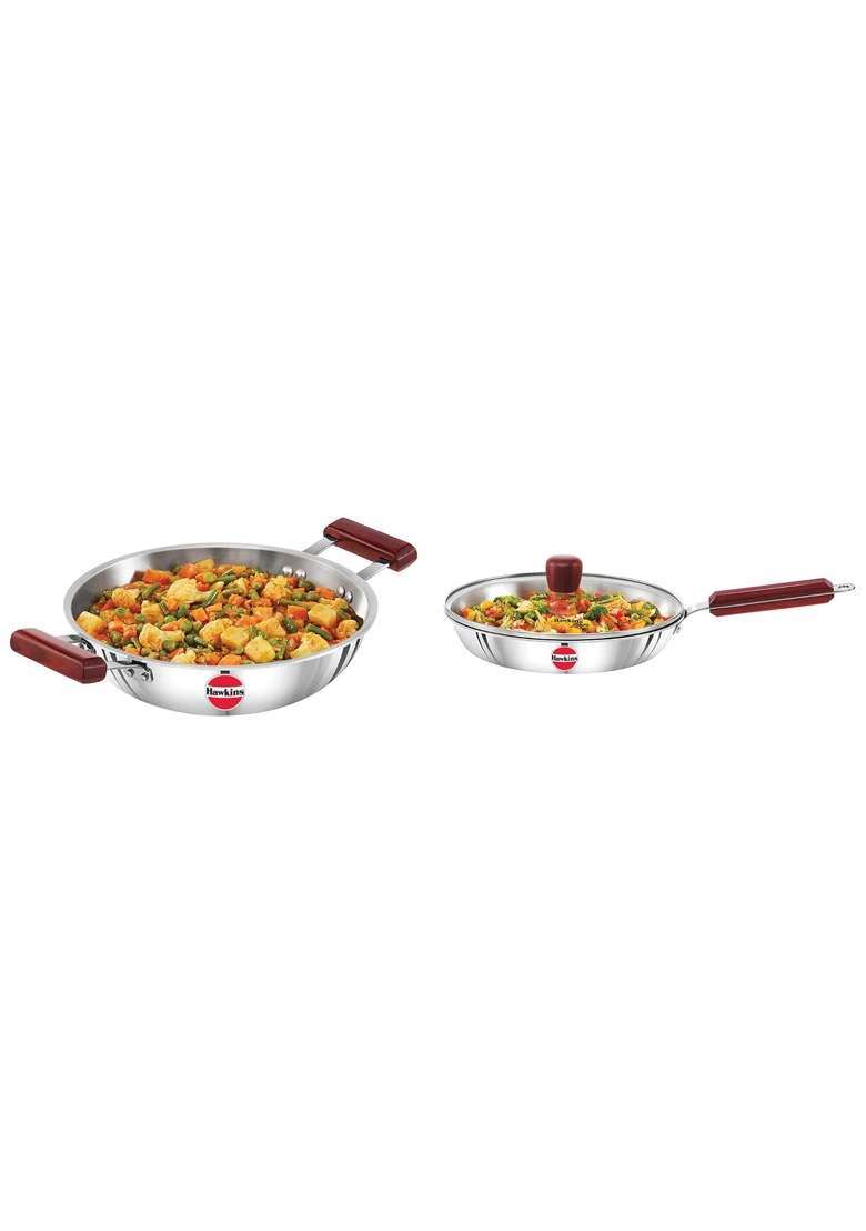 Hawkins Tri-Ply Stainless Steel Frying Pan with Glass Lid Tri-Ply Stainless Steel | 2.5 L | 2.6 Qt | 26 cm | 10.2 Inch - Indya