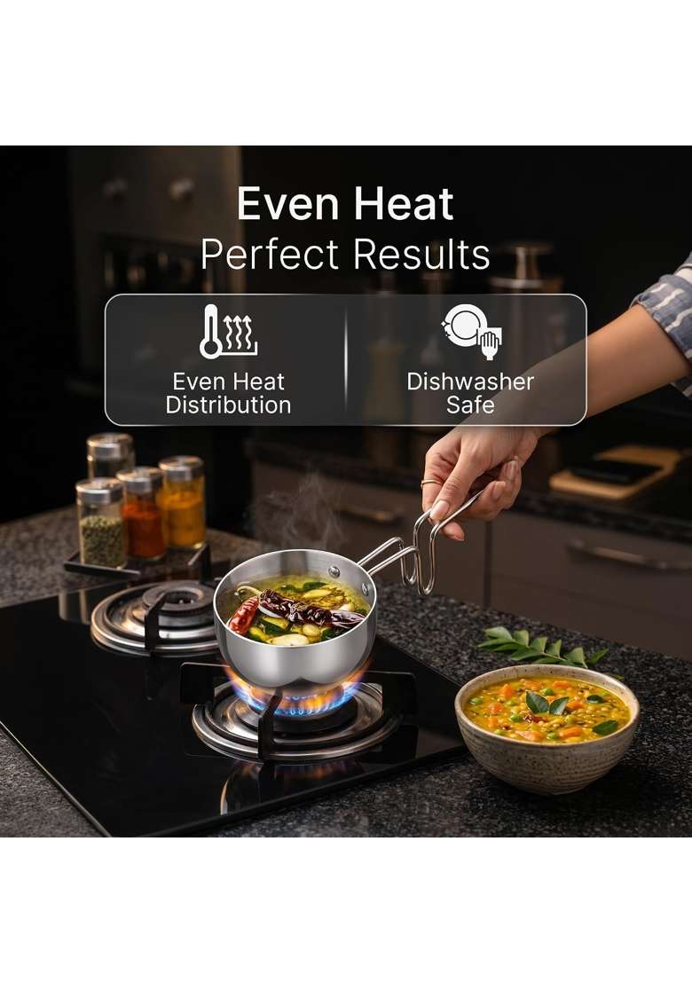 AGARO Regency Triply Stainless Steel Tadka Pan | 350 ml | 11.8 fl oz | 13 cm | 5.1 Inch | Induction Compatible | Dishwasher Safe | Non-Toxic - Indya