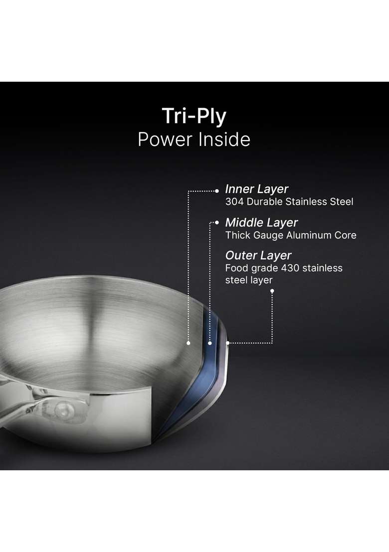 AGARO Regency Triply Stainless Steel Tadka Pan | 350 ml | 11.8 fl oz | 13 cm | 5.1 Inch | Induction Compatible | Dishwasher Safe | Non-Toxic - Indya