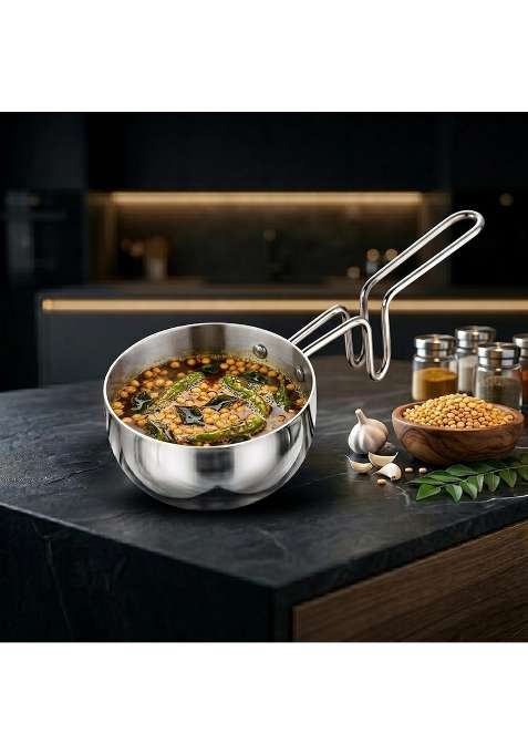 AGARO Regency Triply Stainless Steel Tadka Pan | 350 ml | 11.8 fl oz | 13 cm | 5.1 Inch | Induction Compatible | Dishwasher Safe | Non-Toxic