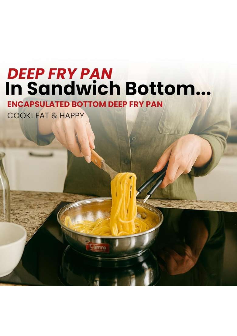Camro Fry Pan Steel | 4 L | 4.2 Qt | Induction Compatible | Tri-Ply - Indya