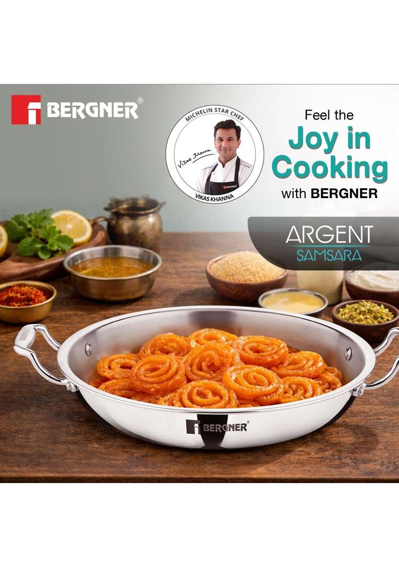 BERGNER Argent Samsara Triply Jalebi Pan | 4 L | 4.2 Qt | 32 cm | 12.6 Inch | Induction Compatible - Indya