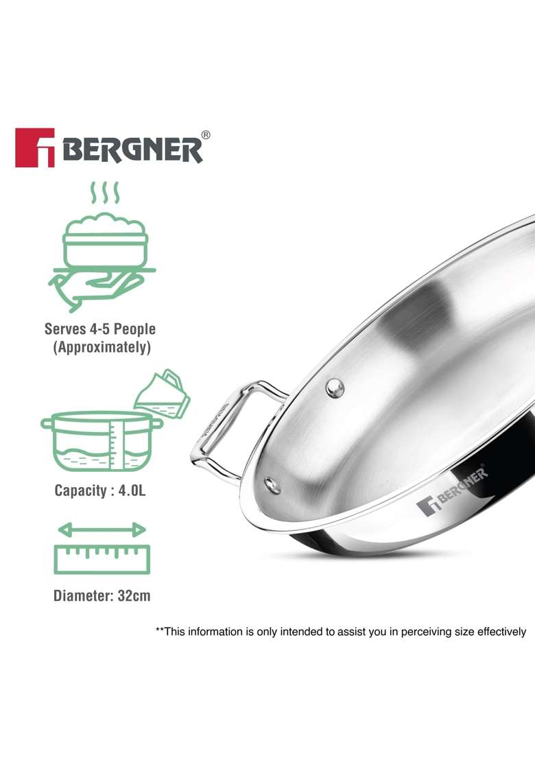 BERGNER Argent Samsara Triply Jalebi Pan | 4 L | 4.2 Qt | 32 cm | 12.6 Inch | Induction Compatible - Indya