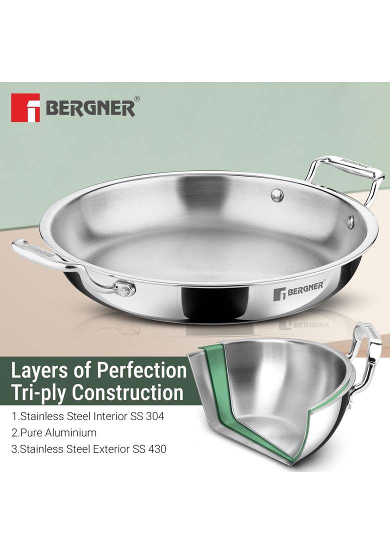 BERGNER Argent Samsara Triply Jalebi Pan | 4 L | 4.2 Qt | 32 cm | 12.6 Inch | Induction Compatible - Indya