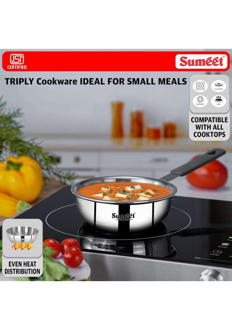 Sumeet Cook Smart ISI Certified Tri-Ply | 400 ml | 13.5 fl oz | 12 cm | 4.7 Inch | Induction Compatible - Indya