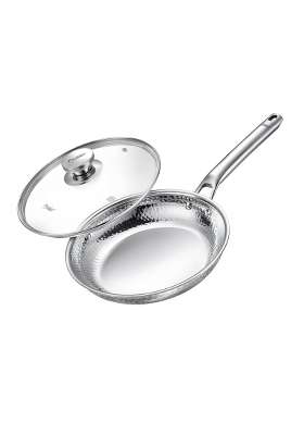 Prestige Tri Ply Hammered Stainless Steel Fry Pan Dia with Glass Lid | 1 L | 1.1 Qt | 20 cm | 7.9 Inch