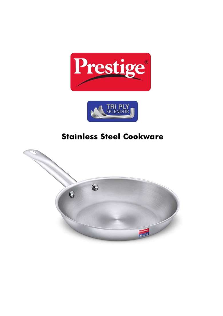 Prestige Tri-Ply Stainless Steel Splendor Fry Pan | 1.2 L | 1.3 Qt | 22 cm | 8.7 Inch | Induction Compatible - Indya