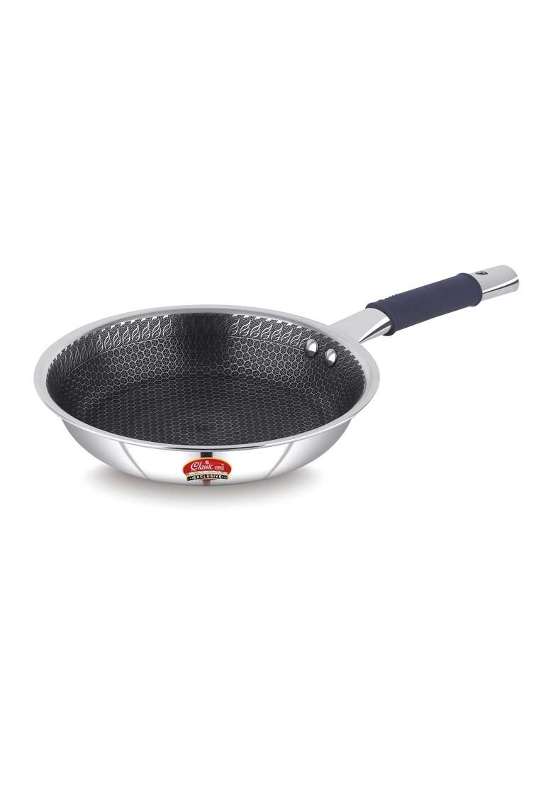 Classic Steels Hexa Comb Triply Frypan Without Lid | 1.5 L | 1.6 Qt | 22 cm | 8.7 Inch | Induction Compatible | Non-Stick - Indya