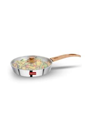 Lifelong Triply Fry Pan with Glass Lid for Cooking | 1 L | 1.1 Qt | 20 cm | 7.9 Inch | Induction Compatible